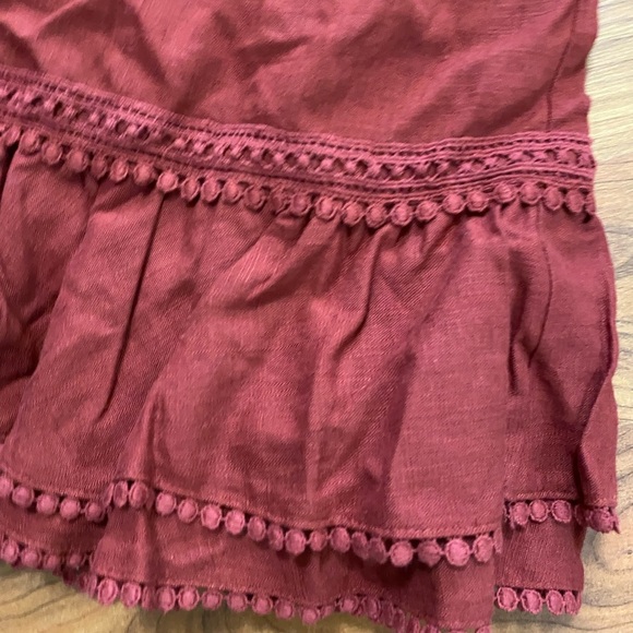 EXPRESS dark red linen blend crop top and pull on skirt 2 piece set outfit Small - Picture 4 of 11